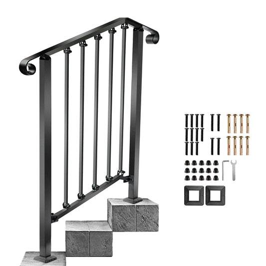 Redlife Handrails for Outdoor Steps Fit 2 to 4 Steps Wrought Iron Stair Railing for Concrete and Wooden Stairs