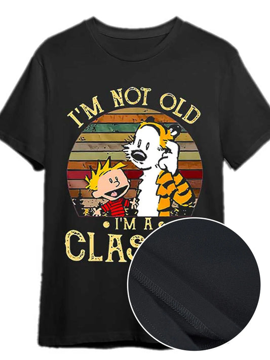 1 Pc 100 Percent Cotton Men's Classic I'm Not Old I'm a Classic T Shirt Calvin and Hobbes Short Sleeve Graphic Tee Black