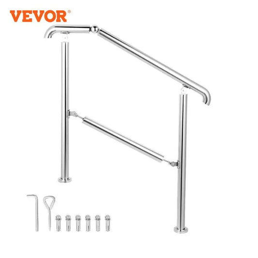 VEVOR Stainless Steel Adjustable Stair Railing for 3 to 5 Steps Level Surface Safety Handrail