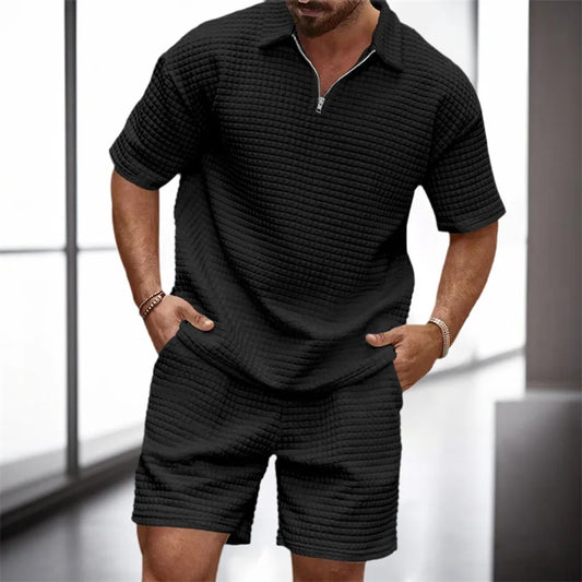 Men's Casual Outfit Short Sleeve Tee and Drawstring Shorts Set for Stylish Summer Look