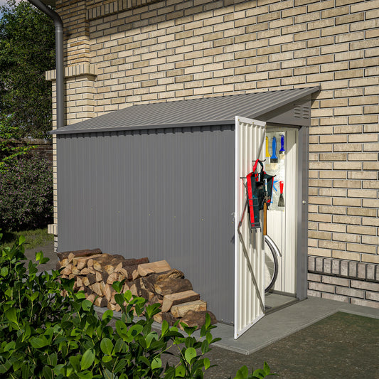 LZBEITEM 4 Foot x 8 Foot Metal Wall Side Storage Shed Outdoor Garden Storage Cabinet Grey