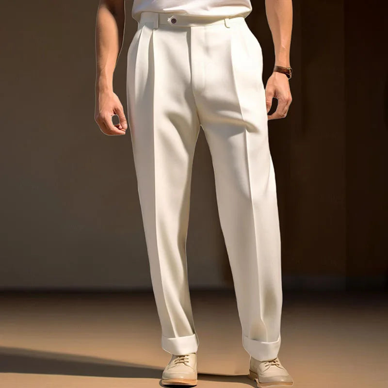 Men's Fit Dress Pants Solid Color Flat Front Trousers Classic Business Casual Suit Pants Modern Formal Wear Hemmed Bottoms