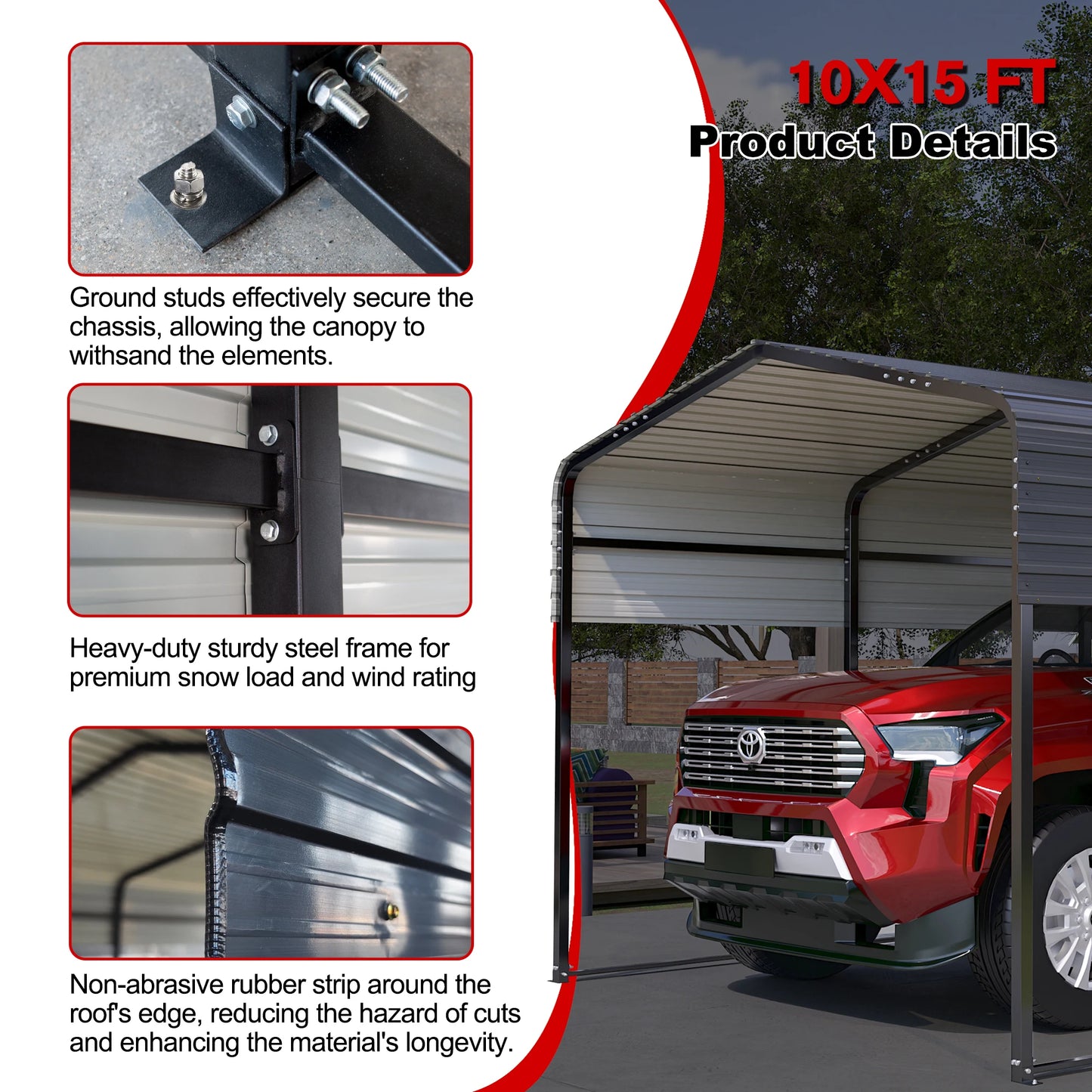 LZBEITEM 13x20 Heavy Duty Metal Carport with Galvanized Steel Roof Outdoor Carport Kits