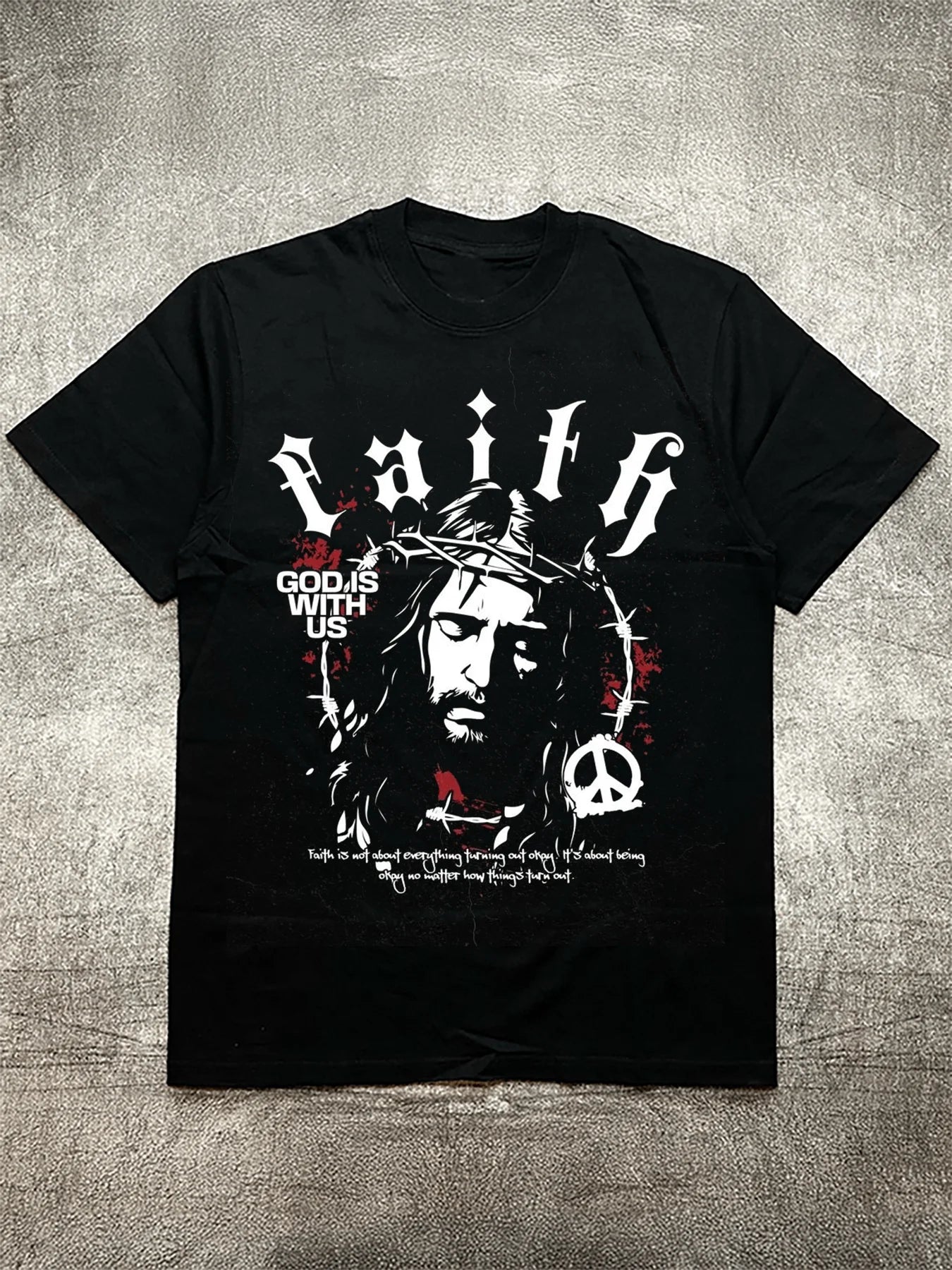 Faith Theme Jesus Pattern 200g Cotton Men's Black Short Sleeve T Shirt