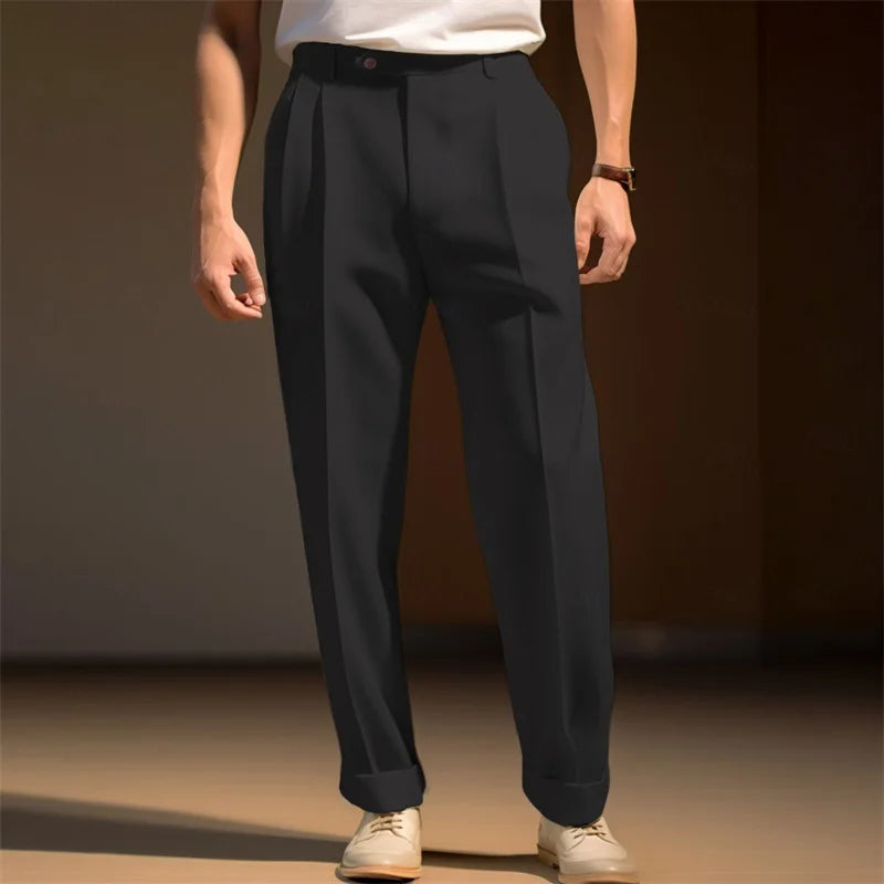 Men's Fit Dress Pants Solid Color Flat Front Trousers Classic Business Casual Suit Pants Modern Formal Wear Hemmed Bottoms
