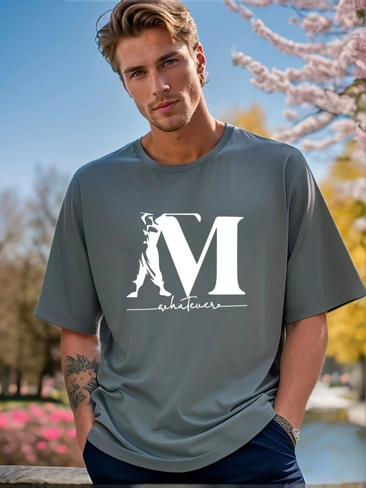 Letter Print Men's Creative Casual Short Sleeved Round Neck T Shirt Summer Outdoor Sports