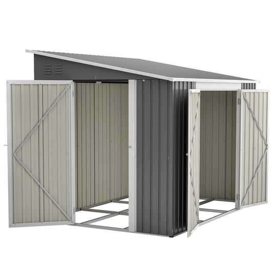 LZBEITEM 6 x 8 Feet Metal Outdoor Storage Shed Garden Tool Storage House with 2 Lockable Doors for Backyard Patio Lawn Gray