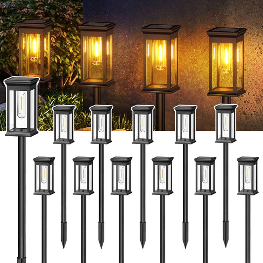 12 Pack Upgraded Solar Lights 2700K Warm White Super Bright 12 Hours for Yard Garden Walkway