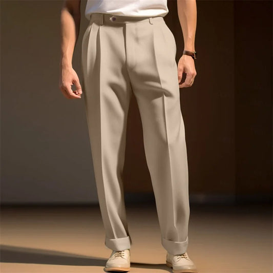 Men's Fit Dress Pants Solid Color Flat Front Trousers Classic Business Casual Suit Pants Modern Formal Wear Hemmed Bottoms