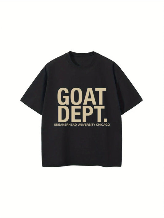 Goat Dept Men's Casual Oversized Letter Print T-Shirt Trendy Round Neck Short Sleeve Tee for Summer