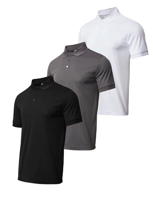 3 Piece Men's Quick Drying Short Sleeved Casual Sports Golf Shirt Moisture Wicking Fitness Top