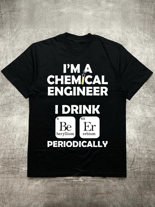Men's Heat Transfer Print Cotton Round Neck Short Sleeve T-Shirt Chemical Fun Design Black 200g