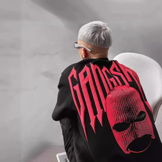 High Quality American High Street Masked Person Printed T-Shirt for Men Oversized Loose Harajuku Short Sleeve Tops