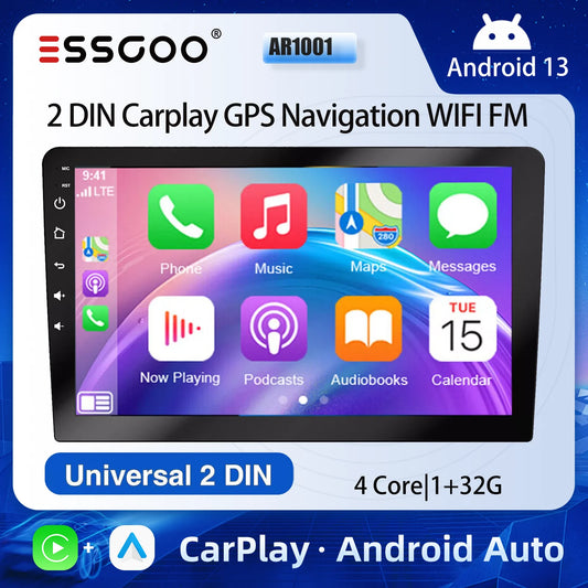 Essgoo 10 Inch Android 13 Wireless Carplay Car Stereo Multimedia Player 2 DIN GPS Navigation Bluetooth WiFi Universal For VW Nissan